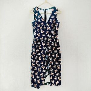 NWT Yigal Azrouel Blue Floral Viscose Sleeveless V-Neck Dress P4263